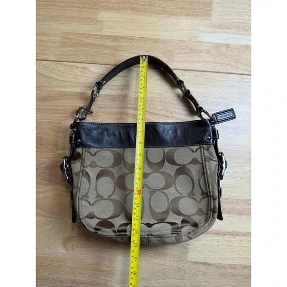 Coach Signature Jacquard Brown Leather Trim Hobo Shoulder Bag Monogram Canvas - Picture 6 of 16
